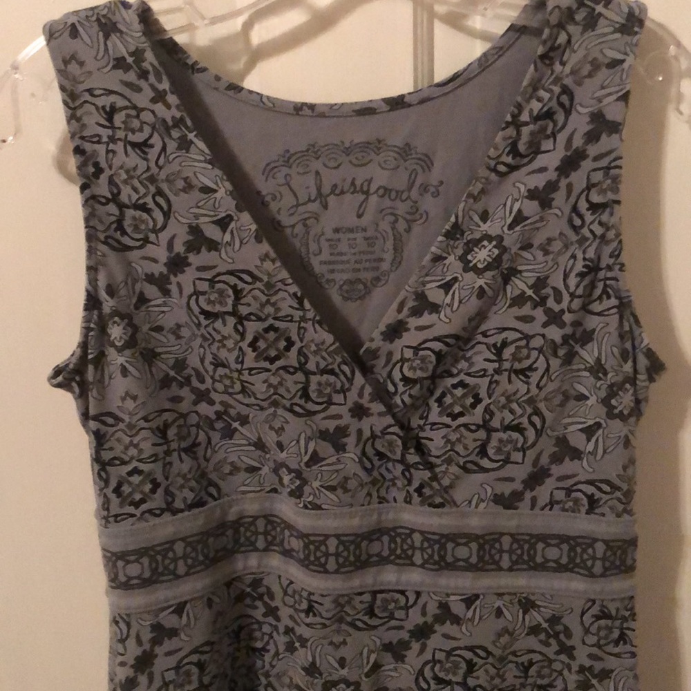 Life is Good Crossover Wrap Boho Cotton Knit Dress in blue and black size 10